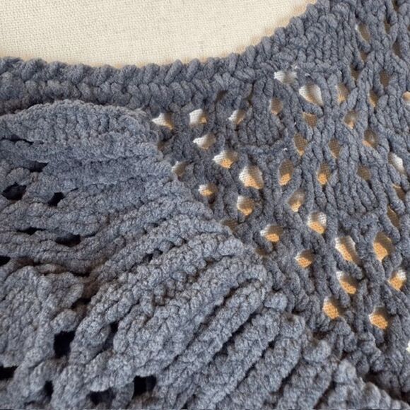 POL Chenille Open Knit Sweater Drop Shoulder Dark Gray Stretchy Size Large - Picture 4 of 11